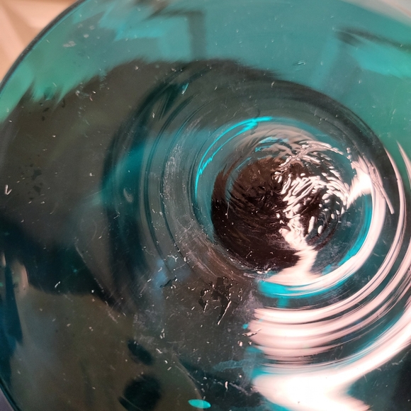 Beautiful Turquoise TEAL EMPOLI CASED GLASS PEDESTAL CANDY DISH - Picture 7 of 16